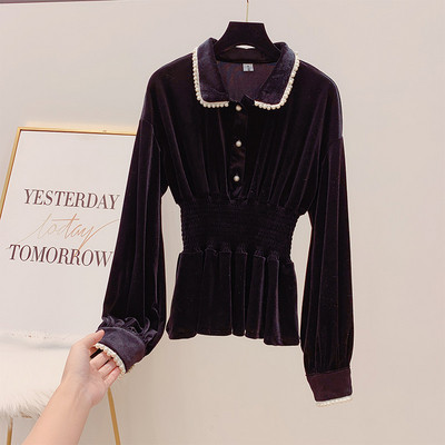 Modern női bársony ing gallérral, rózsaszín és fekete színben