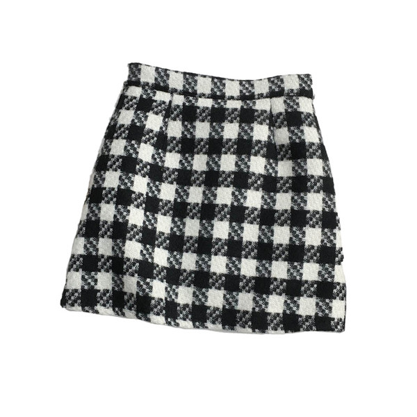 Fusta dama in carouri in trei culori cu talie inalta si fermoar