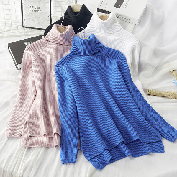 Modern női aszimmetrikus pulóver magas polo gallérral, több színben