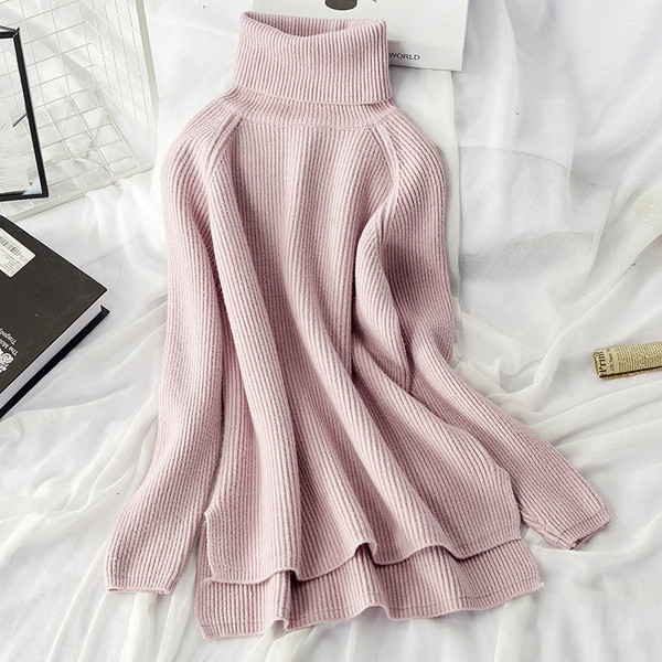 Modern női aszimmetrikus pulóver magas polo gallérral, több színben