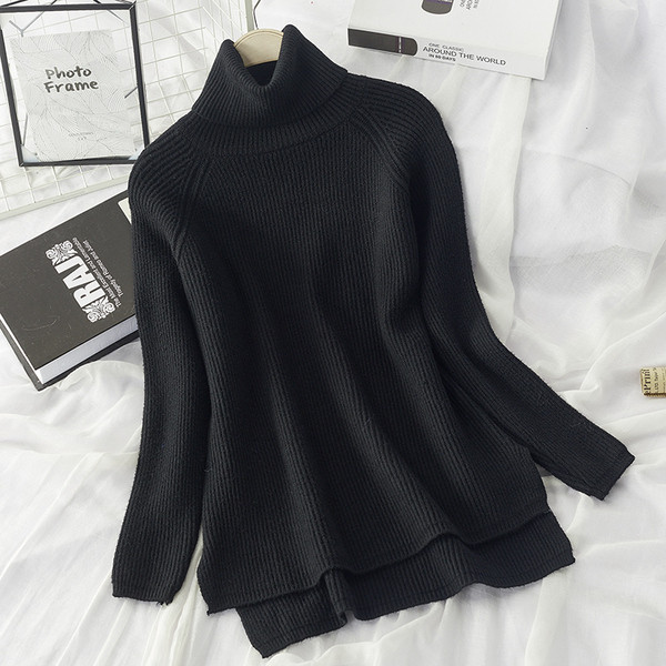 Modern női aszimmetrikus pulóver magas polo gallérral, több színben