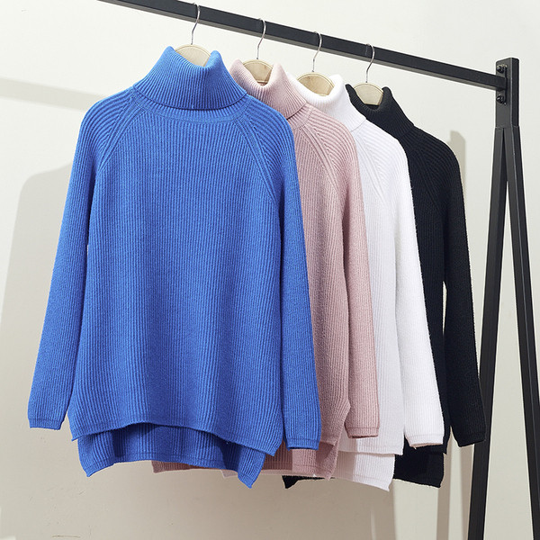 Modern női aszimmetrikus pulóver magas polo gallérral, több színben
