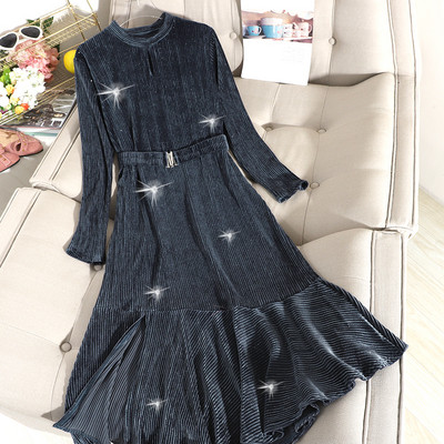 Rochie de dama lunga din catifea cu efect stralucitor si curea