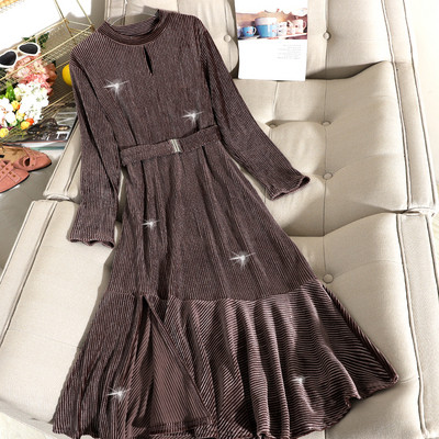 Rochie de dama lunga din catifea cu efect stralucitor si curea