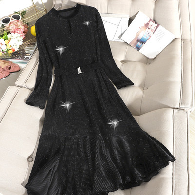 Rochie de dama lunga din catifea cu efect stralucitor si curea