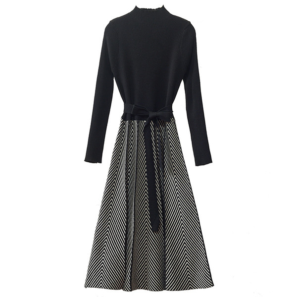 Rochie moderna de toamna-iarna de dama cu maneci lungi si centura in talie - mai multe culori