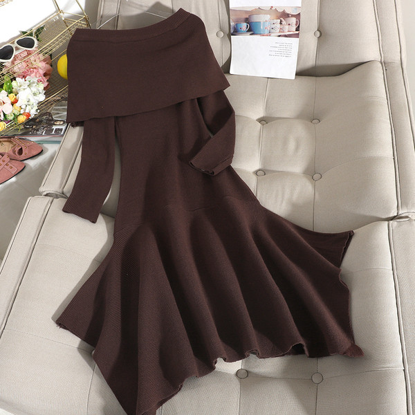 Aszimmetrikus modell női kötött ruha négy színben