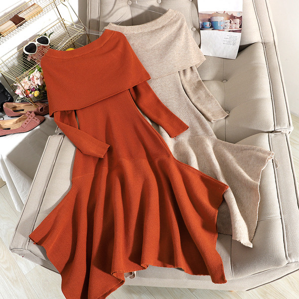 Aszimmetrikus modell női kötött ruha négy színben