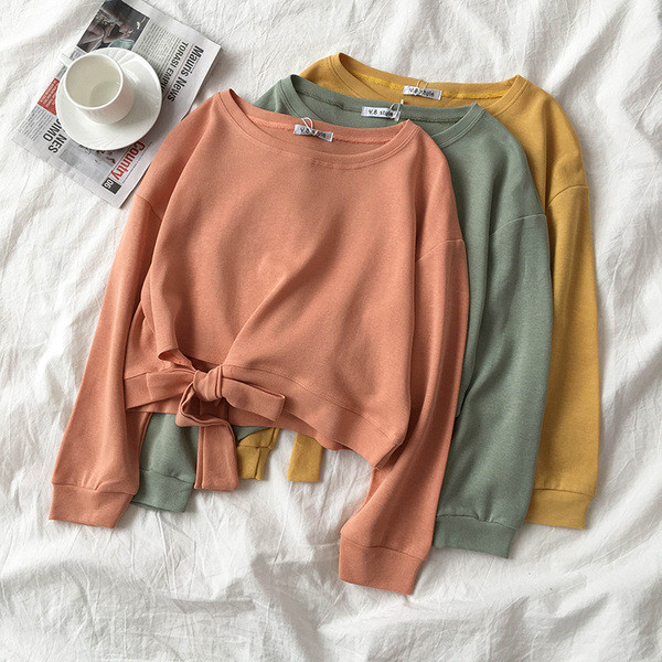 Bluza casual de dama in trei culori cu cravate si decolteu rotund