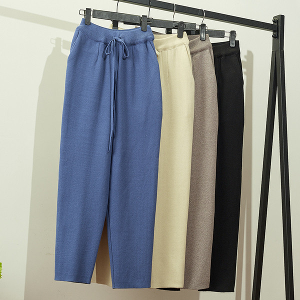 Pantaloni casual dama de iarna cu talie elastica si cravate