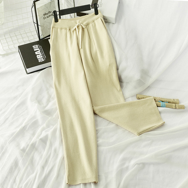 Pantaloni casual dama de iarna cu talie elastica si cravate