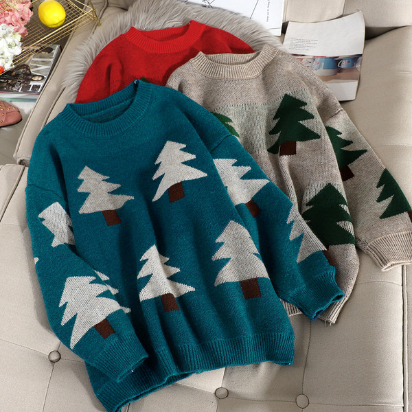 Pulover de dama tricotat cu decolteu rotund in patru culori