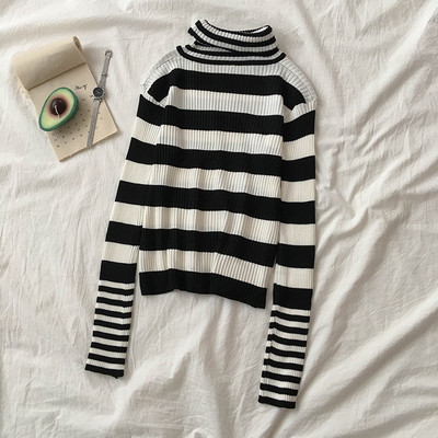 Női csíkos pulóver négy színben polo gallérral és hosszú ujjal