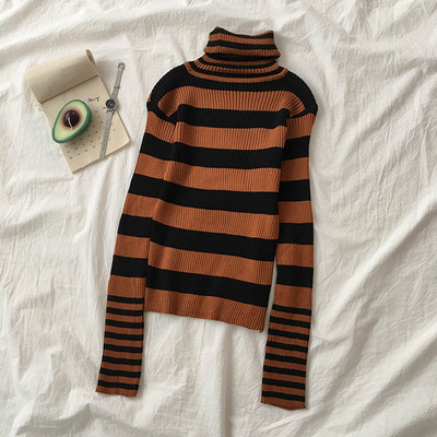 Női csíkos pulóver négy színben polo gallérral és hosszú ujjal