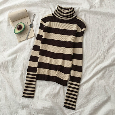 Női csíkos pulóver négy színben polo gallérral és hosszú ujjal