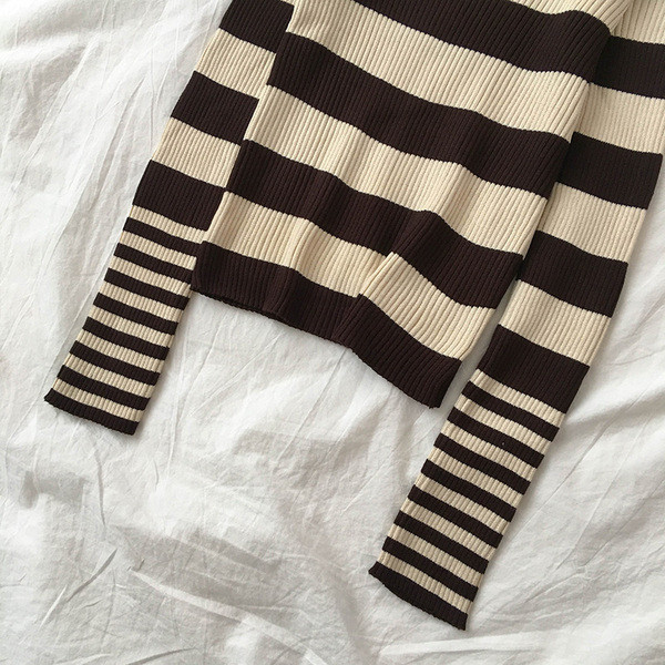 Női csíkos pulóver négy színben polo gallérral és hosszú ujjal