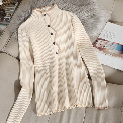 Alkalmi női pulóver gombokkal és pólógallérral