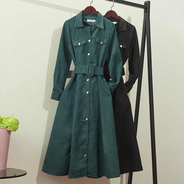 Rochie lunga de dama cu curea in talie si guler clasic in mai multe culori