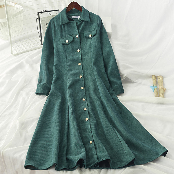 Rochie lunga de dama cu curea in talie si guler clasic in mai multe culori