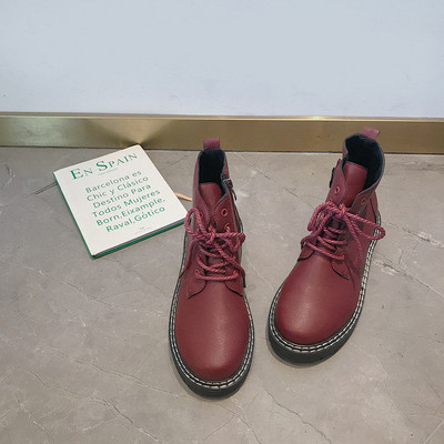 Női őszi alkalmi csizma fűzővel és cipzárral barna és piros színben