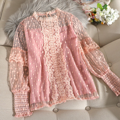 Cămașă de damă din dantelă în bej, roz, negru și alb