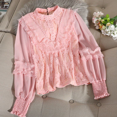 Cămașă din șifon de damă cu guler scăzut