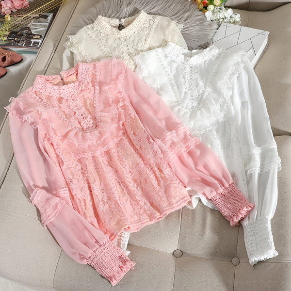 Cămașă din șifon de damă cu guler scăzut