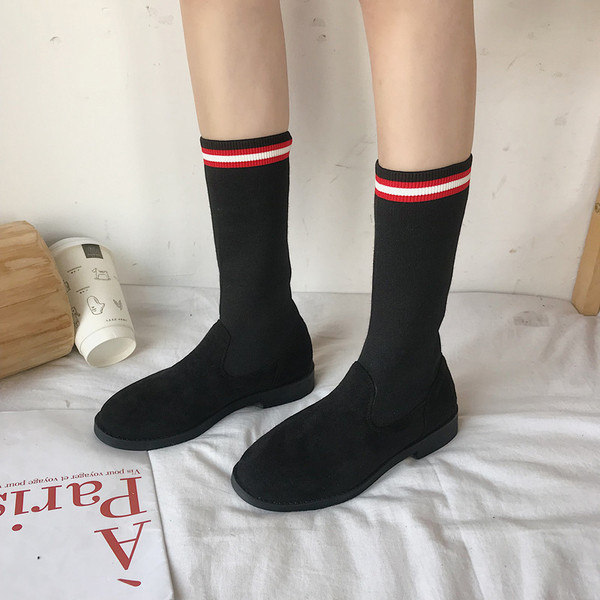 Cizme casual dama din piele intoarsa ecologica si material textil