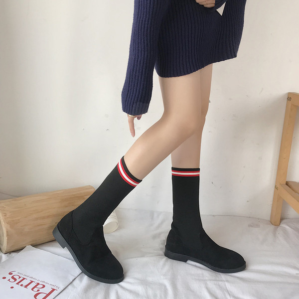 Cizme casual dama din piele intoarsa ecologica si material textil