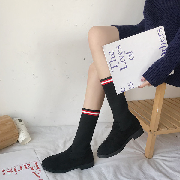 Cizme casual dama din piele intoarsa ecologica si material textil