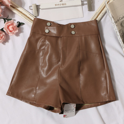 Bőr rövidnadrág négy színben, magas derékkal és gombokkal