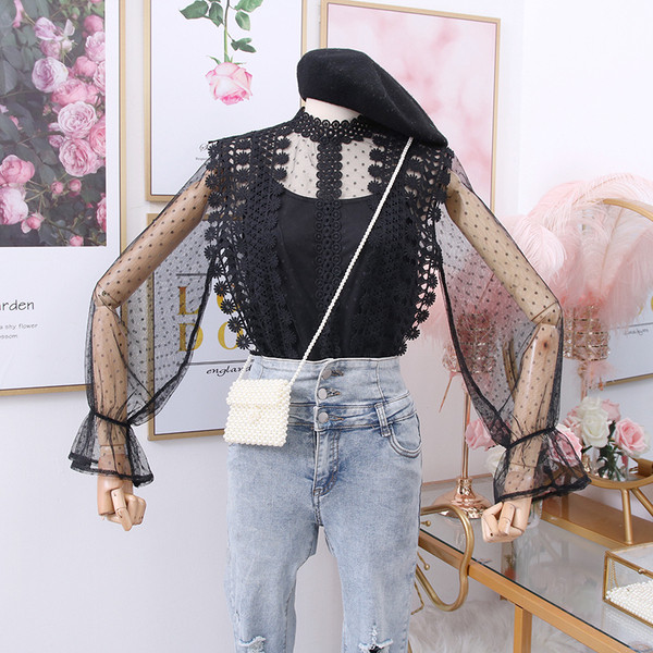 Bluza de dama din dantela cu maneci din tul in mai multe culori