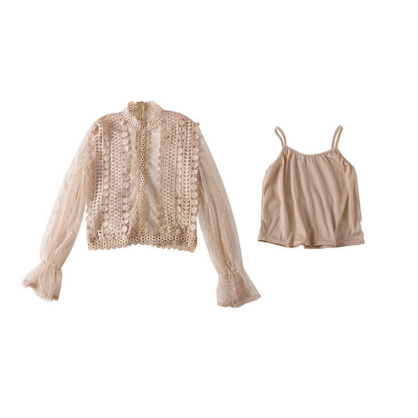 Bluza de dama din dantela cu maneci din tul in mai multe culori