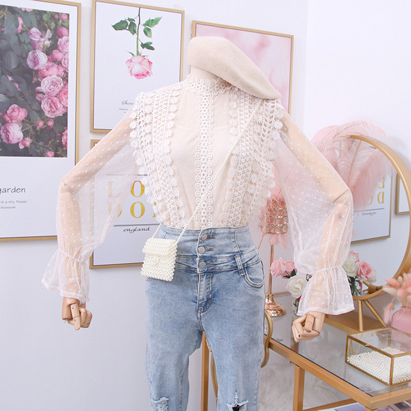 Bluza de dama din dantela cu maneci din tul in mai multe culori