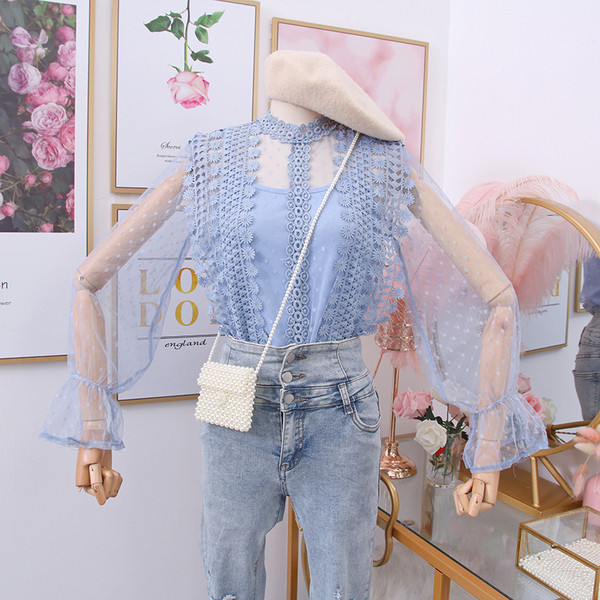 Bluza de dama din dantela cu maneci din tul in mai multe culori