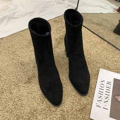 Ghete de dama moderne din piele intoarsa eco model ascutit