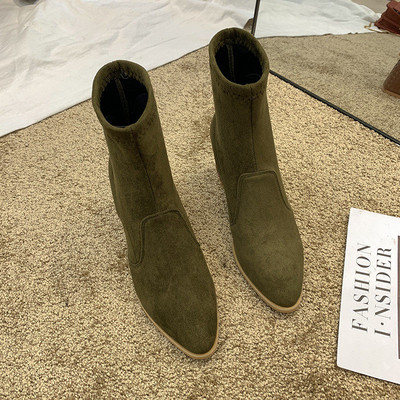 Ghete de dama moderne din piele intoarsa eco model ascutit