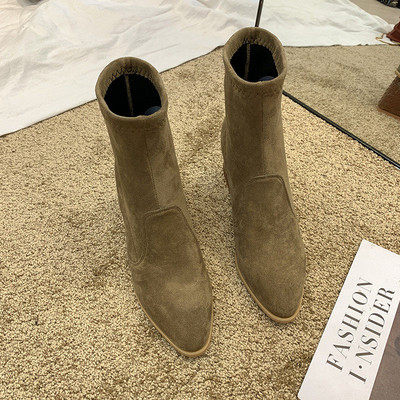 Ghete de dama moderne din piele intoarsa eco model ascutit