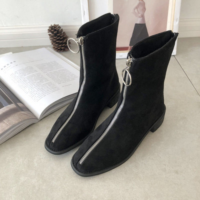 Öko velúrból készült női csizma bézs és fekete cipzárral - két modell