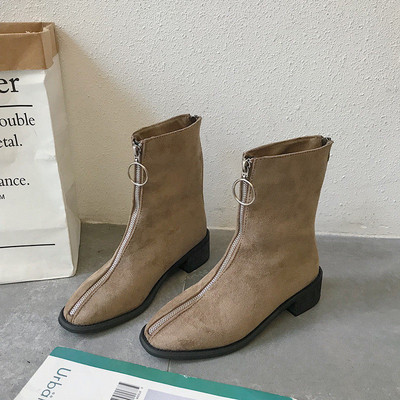 Öko velúrból készült női csizma bézs és fekete cipzárral - két modell