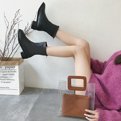 Öko velúrból készült női csizma bézs és fekete cipzárral - két modell