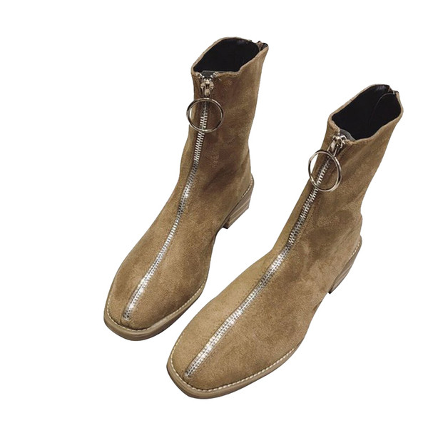 Öko velúrból készült női csizma bézs és fekete cipzárral - két modell