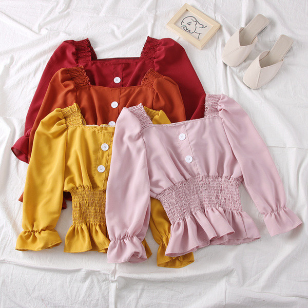 Bluza de dama model nou cu nasturi si decolteu patrat in mai multe culori