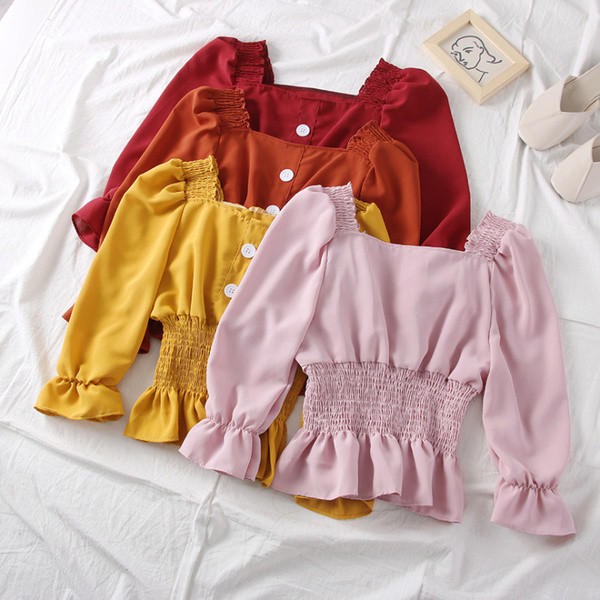 Bluza de dama model nou cu nasturi si decolteu patrat in mai multe culori