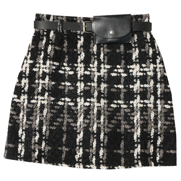 Kockás női szoknya két színben övvel, magas derékkal