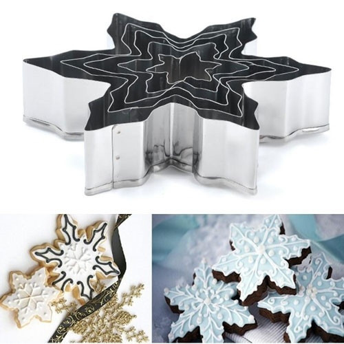 5 formájú készlet - különböző méretű rozsdamentes acél hópelyhek karácsonyi sütihez