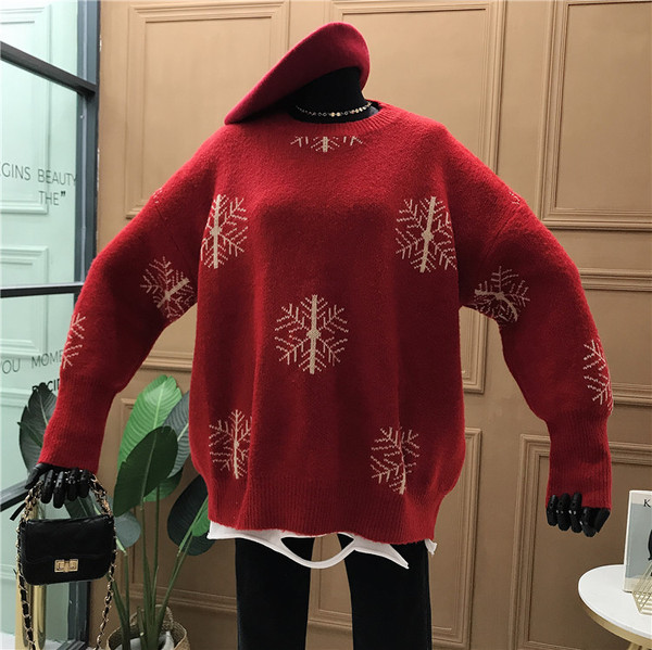 Pulover de dama de Craciun cu decolteu rotund si model in mai multe culori