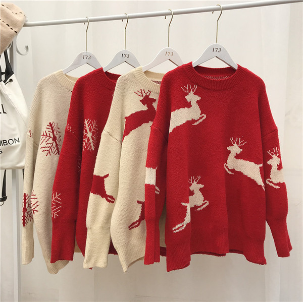 Pulover de dama de Craciun cu decolteu rotund si model in mai multe culori