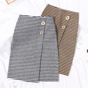 Női kockás szoknya két színben, magas derékkal, gombokkal