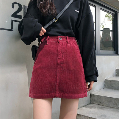 Rövid kordbársony női szoknya fekete és bordó színben